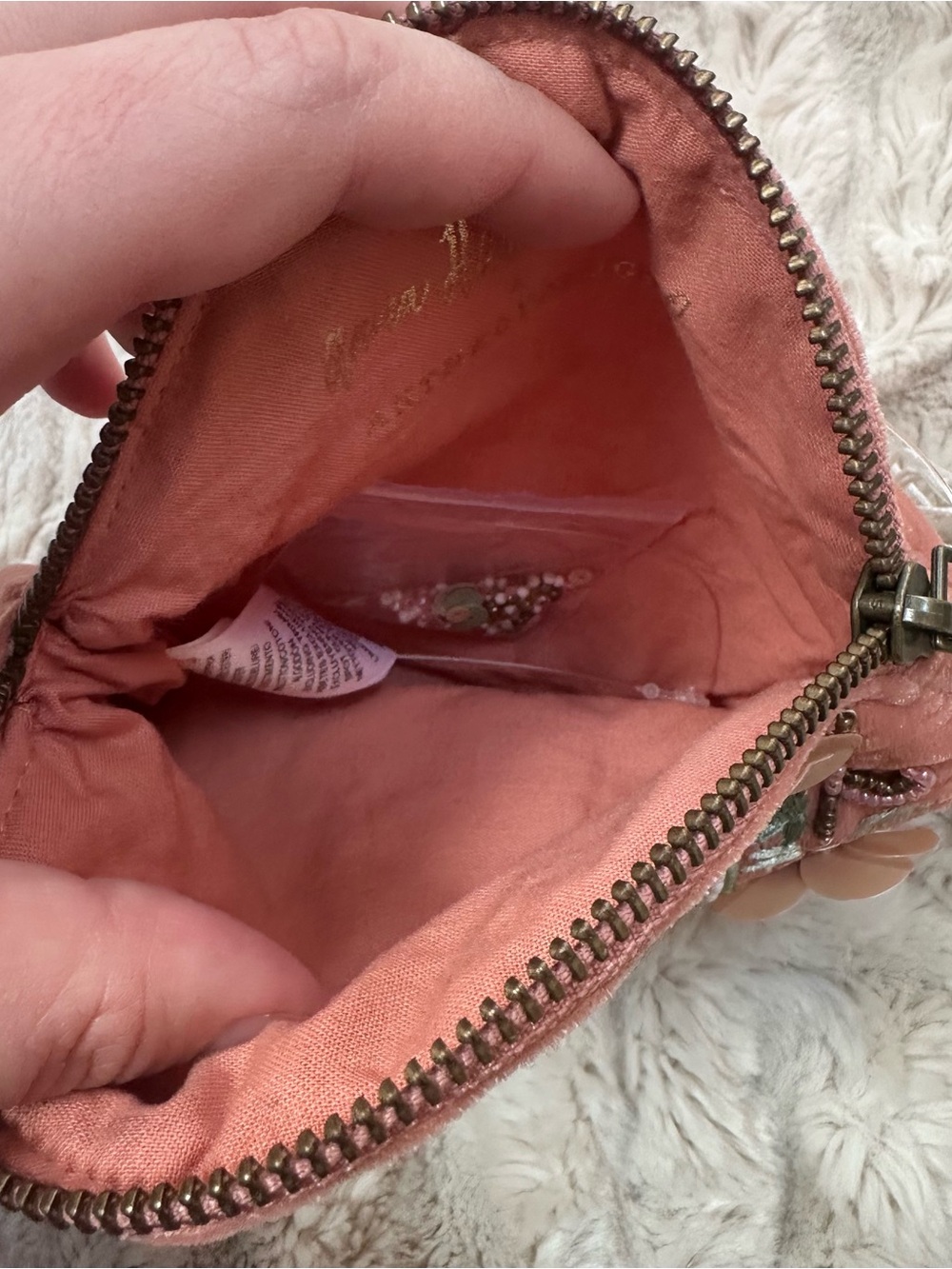 Anthropologie Beaded Monogram “A” Coin Pouch Floral Pink NWT - Picture 4 of 4